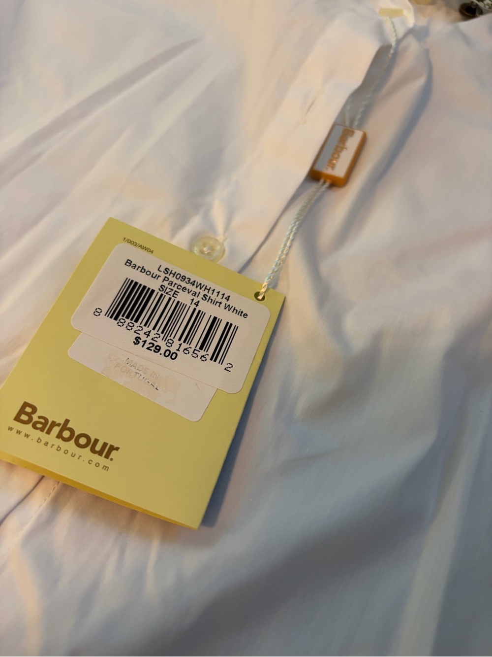 NWT Barbour White Long-Sleeve Dress Shirt with Patterned Collar Trim 14 - Picture 3 of 9